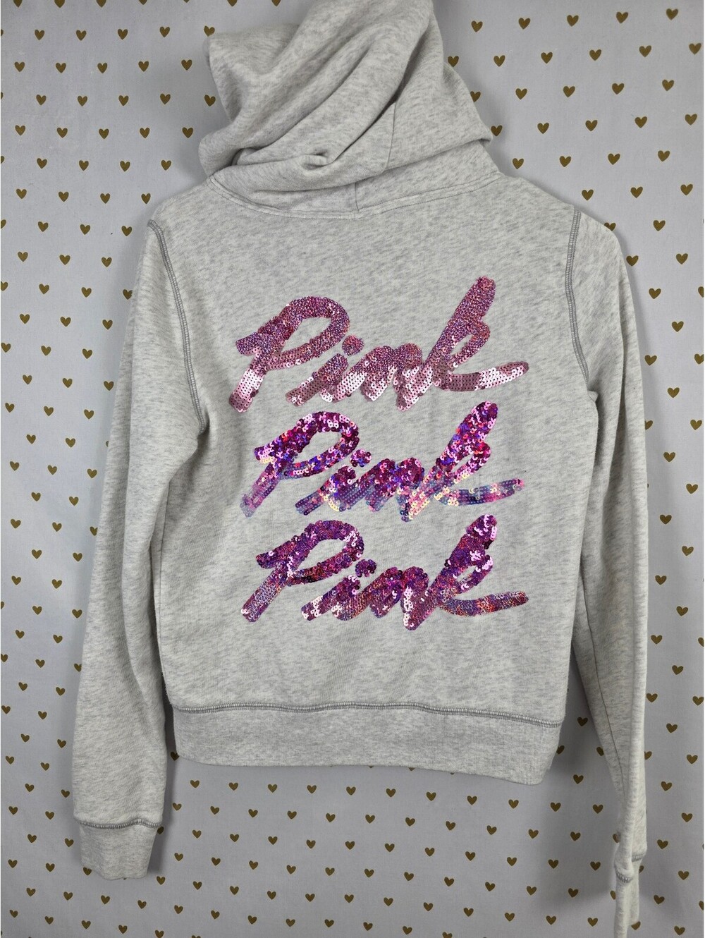 Victorias Secret Pink Gradient Bling Logo Full zip hoodie jacket Grey Small